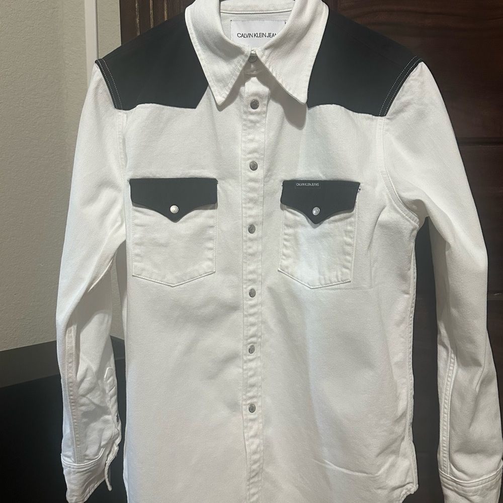 Calvin Klein Jeans Men’s Foundation Western Shirt SZ M White/Black CK